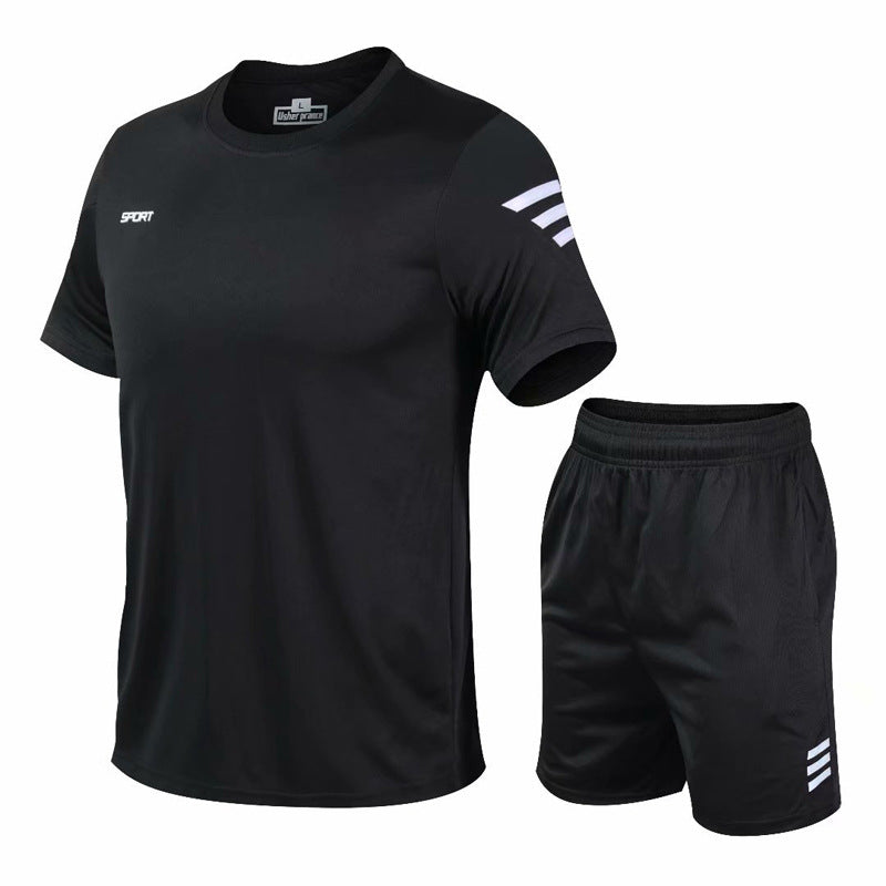 Summer Leisure Two-Piece Men's Workout Clothes Morning Running Running Clothes Loose Round Neck T-Shirt Short Sleeves