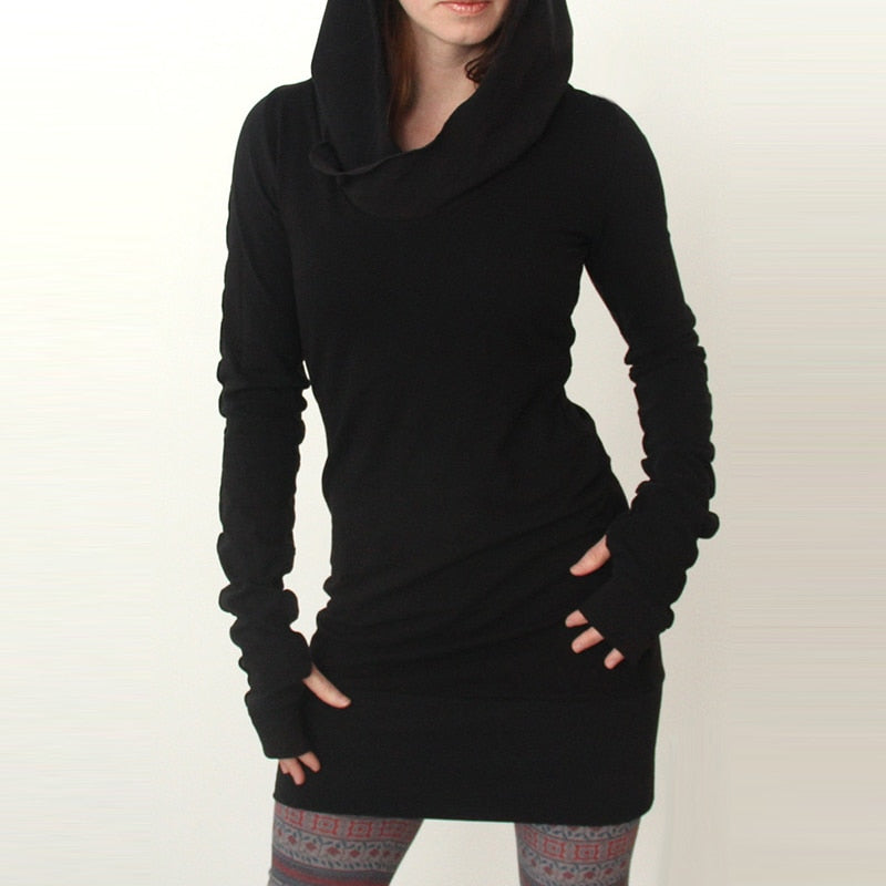 Black Novelty Hoodies Dress Women