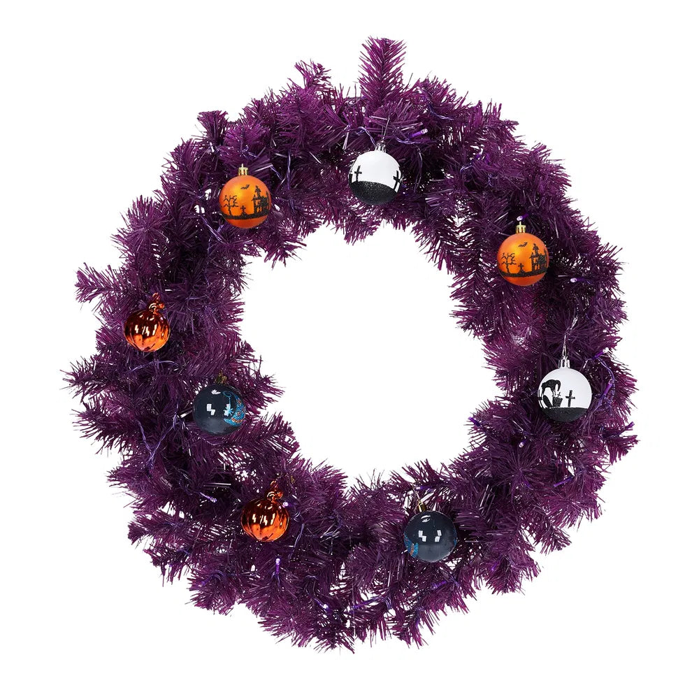 24in Pre-lit Halloween-Themed Christmas Wreath