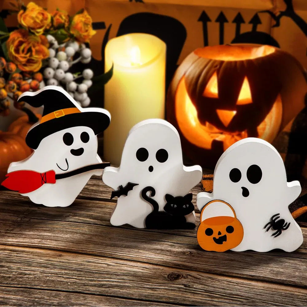 Ute Ghost Halloween Decorations Indoor, Wooden Tiered Tray Decor Table Sign Set Of 3