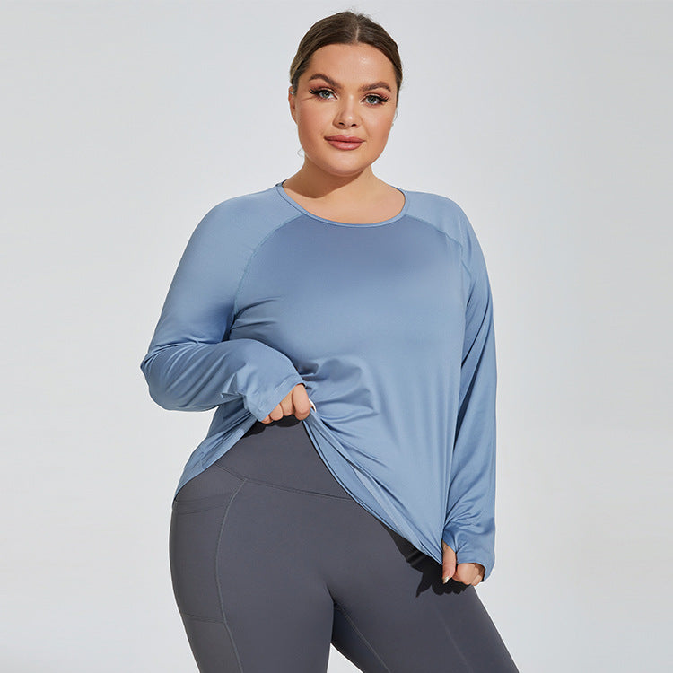 Loose Thigh-length Thin Yoga Wear Mesh Beauty Back Breathable Top long sleeve - plus size