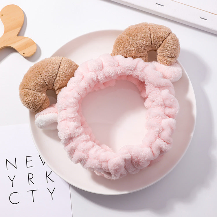 Soft Horns Hair Band Cute Female Face Makeup Cleansing Hair Accessories Plush Headbandv